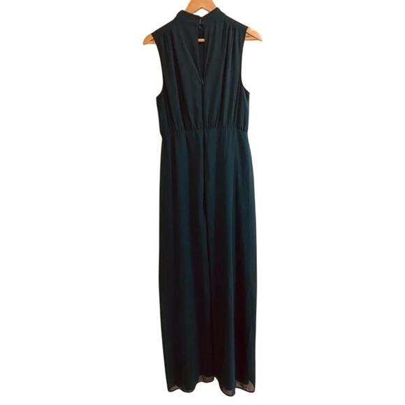 NWT Lulus Chiffon Sleeveless Highneck Key Hole Back Side Slit Maxi Dress M Green - Picture 14 of 16